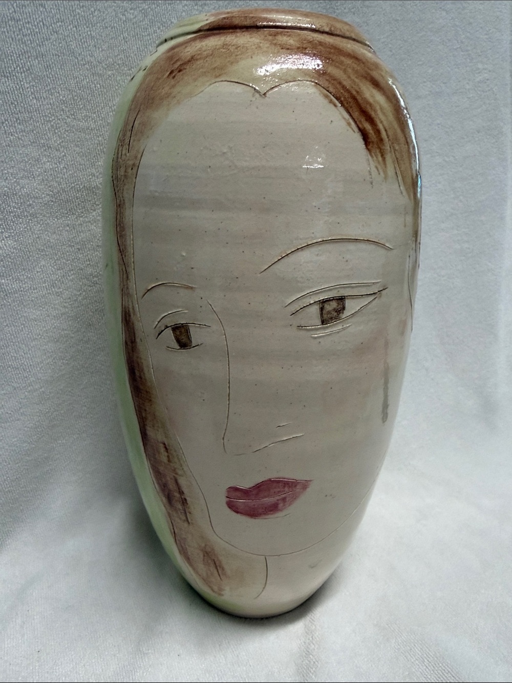 Vintage Sarita NJ studio art pottery vase hand-painted female portrait